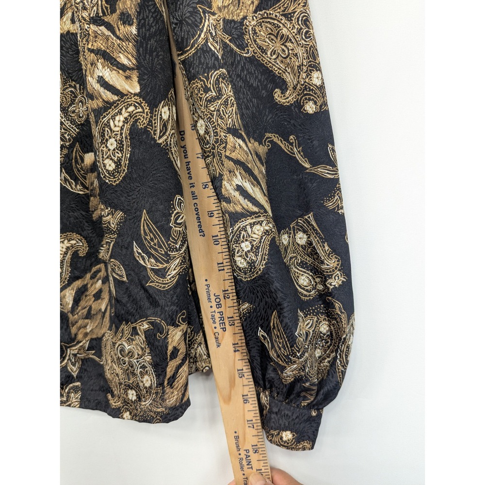 Vintage 1993 Protrend Ltd Paisley Blouse Black Gold Long Sleeve Top‎ 90s Large - Picture 7 of 10
